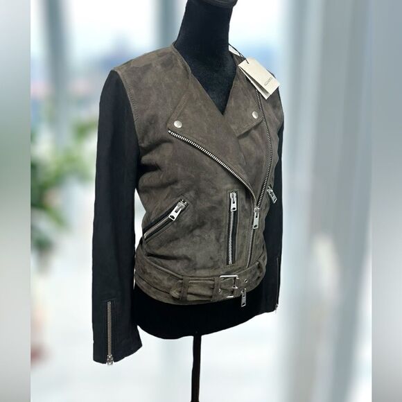 ALLSAINTS Jensen ColorBlock Leather Suede Biker Jacket Size 4 US 36 EU UK 8 - Picture 6 of 16